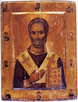 St Nicholas. 10th Century icon. – Image source: https://iconreader.files.wordpress.com/2011/12/sinai_10c.jpg.